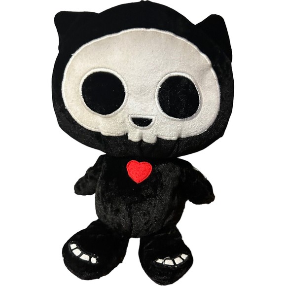 Skelanimals Plush Cat 13" Black White Skeleton Red Heart Fiesta Stuffed - Picture 4 of 16
